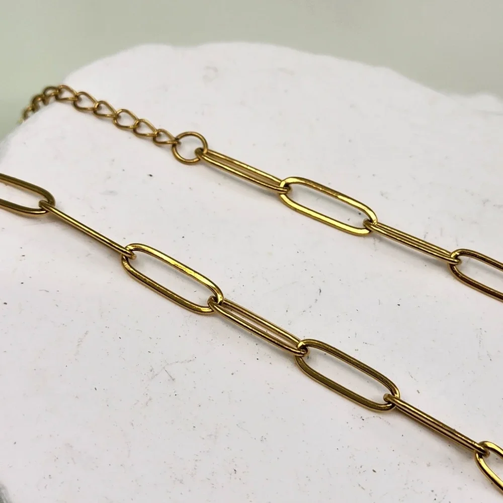 Gold Tone Paperclip Chain Necklace Long Link Minimalist Layering Adjustable
